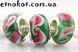 Бусины Зеленые с розовым в стиле Пандора, Лэмпворк, 13x8мм