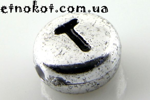 "T" буквы акриловые бусины под металл, 7x4мм. На вес от 1грамма (≈7шт)