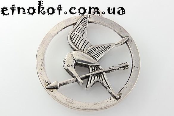 Подвеска Сойка пересмешница металлическая, Антикварное Серебро, 46x49,6мм