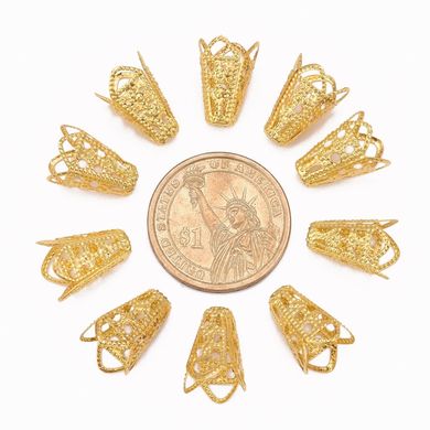 100гр (≈290шт) Золоті конуси філігранні ковпачки, 16x10мм