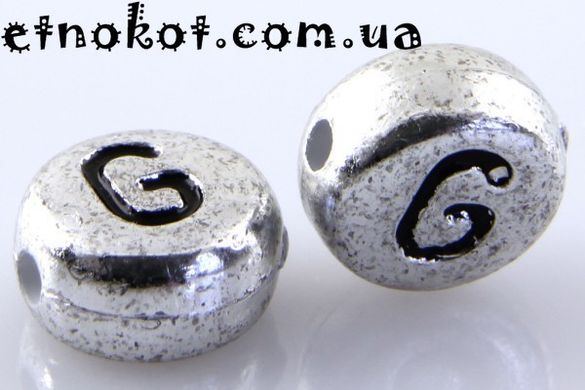 "G" буквы акриловые бусины под металл, 7x4мм. На вес от 1грамма (≈7шт)