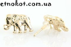 Слоны золотистые серьги-гводки , 14x9мм