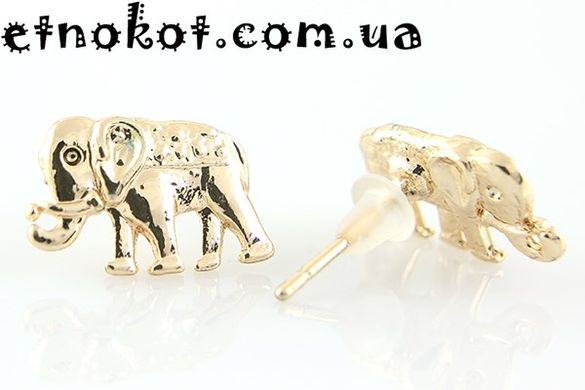 Слоны золотистые серьги-гводки , 14x9мм