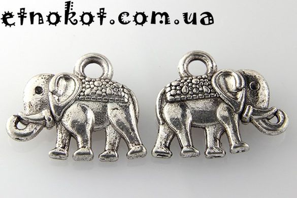 Серебристый индийский слон подвеска металлическая, 13х12мм