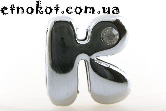 Бусины металлические буквы "K" для наборных браслетов, Платина, 12x11мм