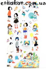 Девочка с пингвином-05, стикеры-наклейки для личного дневника, 10x20см